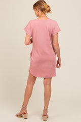 Mauve Ribbed Round Hem Maternity Dress