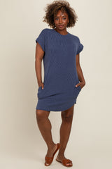 Navy Ribbed Round Hem Maternity Dress