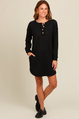 Black Ribbed Button Accent Maternity Dress