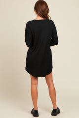 Black Ribbed Button Accent Dress