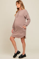 Mocha Ribbed Button Accent Maternity Dress