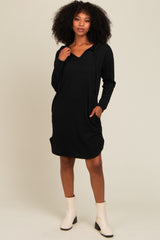 Black Ribbed Hoodie Maternity Dress