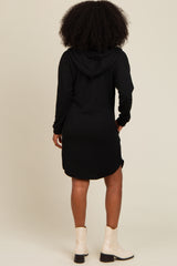 Black Ribbed Hoodie Maternity Dress