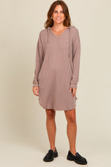 Mocha Ribbed Hoodie Maternity Dress