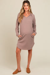 Mocha Ribbed Hoodie Maternity Dress