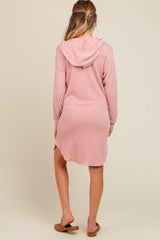 Mauve Ribbed Hoodie Maternity Dress