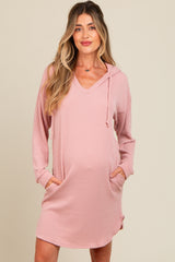 Mauve Ribbed Hoodie Maternity Dress