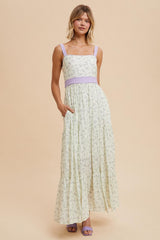 Lavender Floral Contrast Sash Tie Maxi Dress