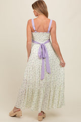 Lavender Floral Contrast Sash Tie Maternity Maxi Dress