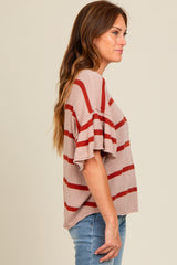 Rust Striped Ruffle Sleeve Knit Top