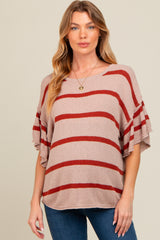 Rust Striped Ruffle Sleeve Knit Maternity Top