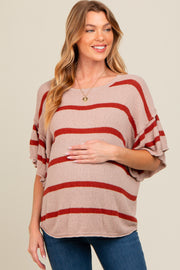 Rust Striped Ruffle Sleeve Knit Maternity Top