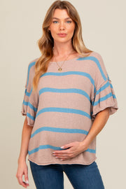 Blue Striped Ruffle Sleeve Knit Maternity Top