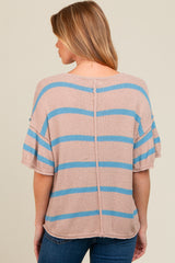 Blue Striped Ruffle Sleeve Knit Maternity Top