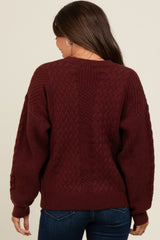 Brown Striped Mixed Cable Knit Maternity Sweater