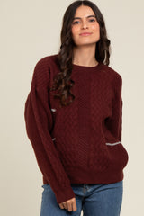 Brown Striped Mixed Cable Knit Sweater