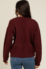 Brown Striped Mixed Cable Knit Sweater