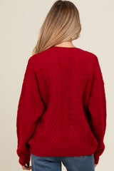 Red Striped Mixed Cable Knit Maternity Sweater