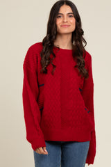 Red Striped Mixed Cable Knit Sweater