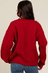 Red Striped Mixed Cable Knit Sweater