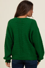 Green Striped Mixed Cable Knit Maternity Sweater