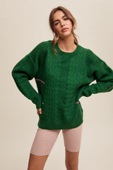 Green Striped Mixed Cable Knit Maternity Sweater