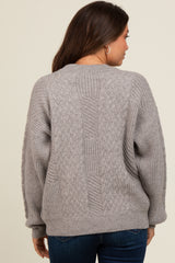 Heather Grey Striped Mixed Cable Knit Maternity Sweater