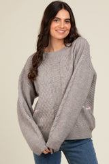 Heather Grey Striped Mixed Cable Knit Sweater