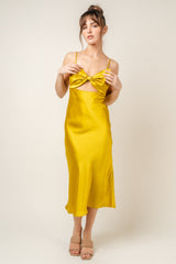 Yellow Bow Satin Slip Midi Dress