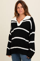 Black Striped Collared Maternity Sweater