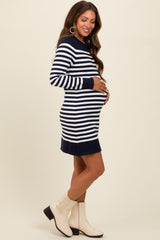 Navy Striped Long Sleeve Knit Maternity Mini Dress