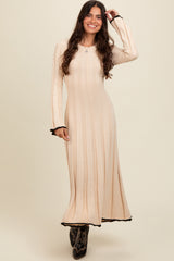 Cream Sweater Knit Bell Sleeve Back Cutout Maxi Dress