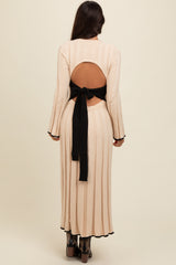 Cream Sweater Knit Bell Sleeve Back Cutout Maxi Dress