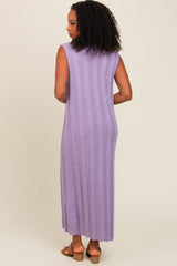 Lavender Ribbed Knit Sleeveless Dress