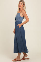 Blue Contrast Denim Maxi Dress