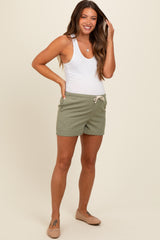 Olive Checker Plaid Drawstring Maternity Shorts