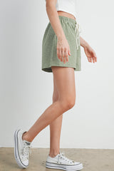 Olive Checker Plaid Drawstring Shorts