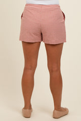 Pink Checker Plaid Drawstring Maternity Shorts