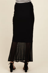 Black Lace Mesh Fitted Maxi Skirt