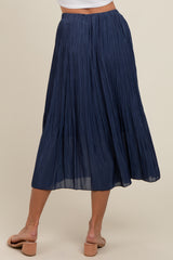 Navy Blue Pleated Midi Skirt