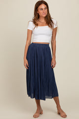 Navy Blue Pleated Midi Skirt