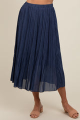 Navy Blue Pleated Midi Skirt