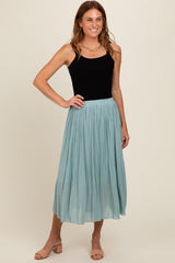 Blue Pleated Maternity Midi Skirt