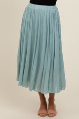 Blue Pleated Midi Skirt