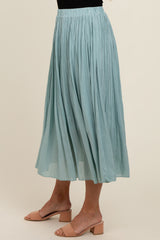 Blue Pleated Midi Skirt