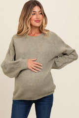 Light Olive Speckled Knit Contrast Sleeve Maternity Sweater