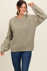 Light Olive Speckled Knit Contrast Sleeve Sweater