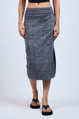 Charcoal Knit Fitted Side Slit Midi Skirt