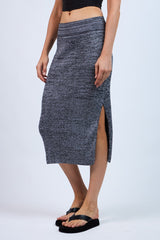 Charcoal Knit Fitted Side Slit Midi Skirt