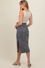 Charcoal Knit Fitted Side Slit Maternity Midi Skirt